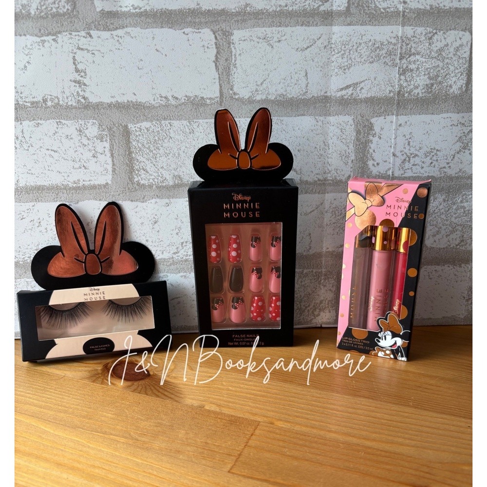 Revolution Beauty Disney Minnie Mouse Eyelashes,‎ Lip Gloss Trio & Nails Bundle